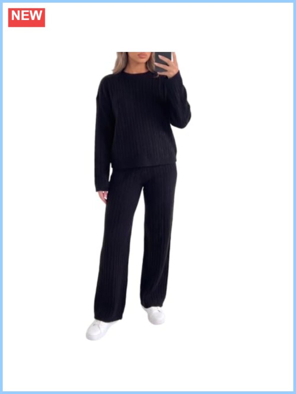 Cable Knit 2 Piece Lounge Set Oversized Pullover Wide Leg Pants Cozy Outfit
